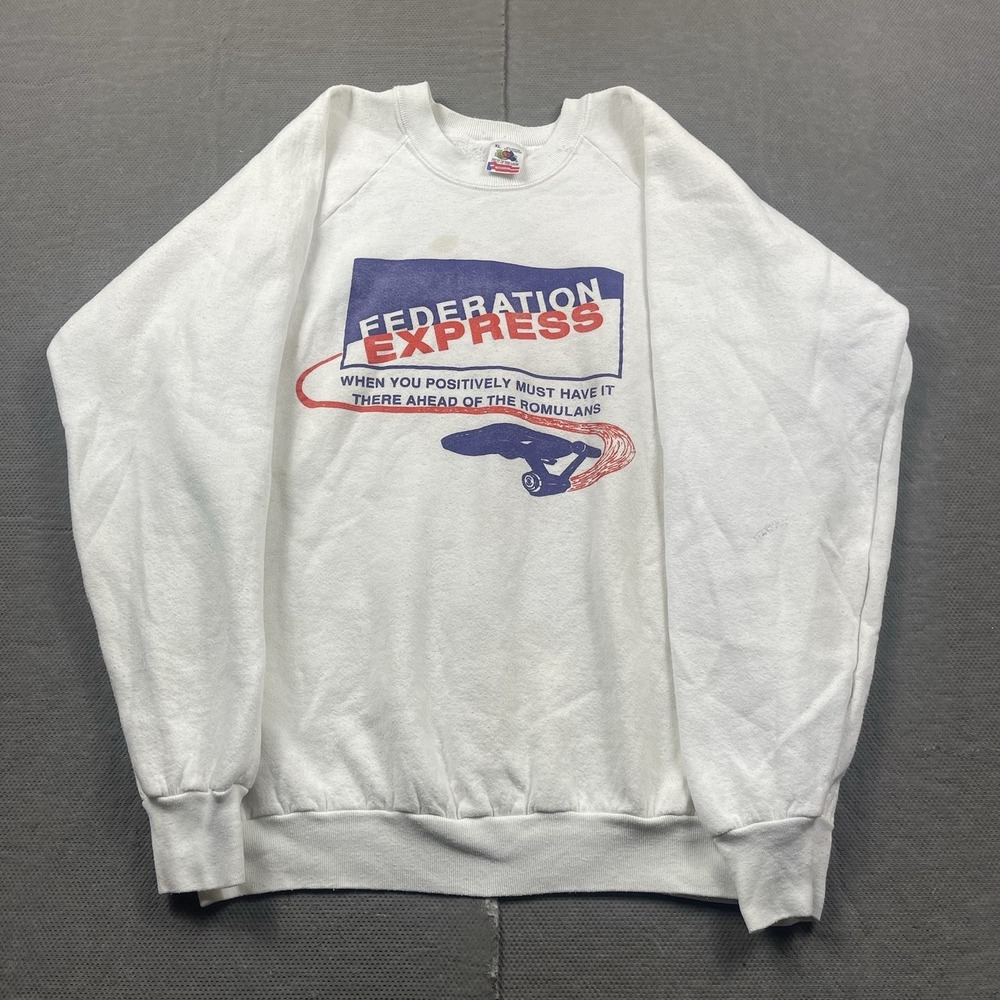 Vintage Star Trek Federation Express Crewneck Sweater Mens XL White‎ 90s USA